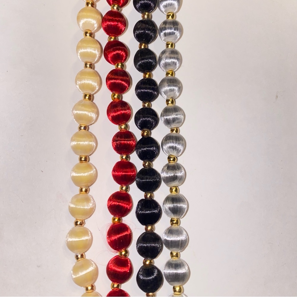 Vintage 1950s Silk Wrapped Beaded Necklaces with Goldtone Spacer Beads Set of 4